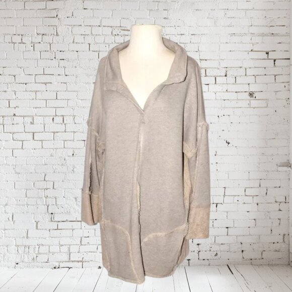 Soft Surroundings Oversized V-Neck Pullover Hoodie Tunic w Pockets - Picture 1 of 5
